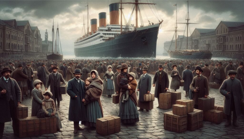 Italian emigrants departing by ship around 1900