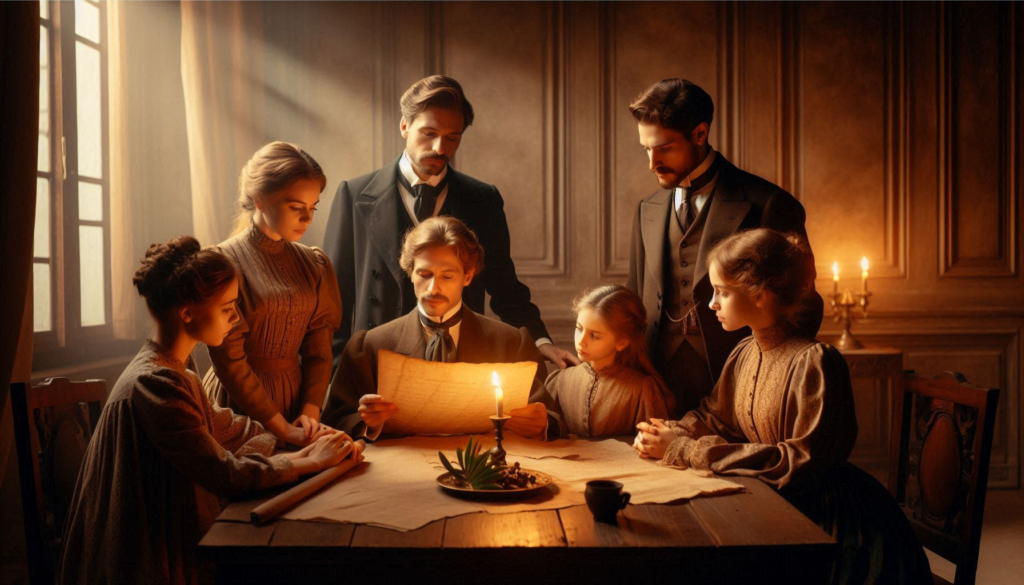 italian notary reading will family historical scene