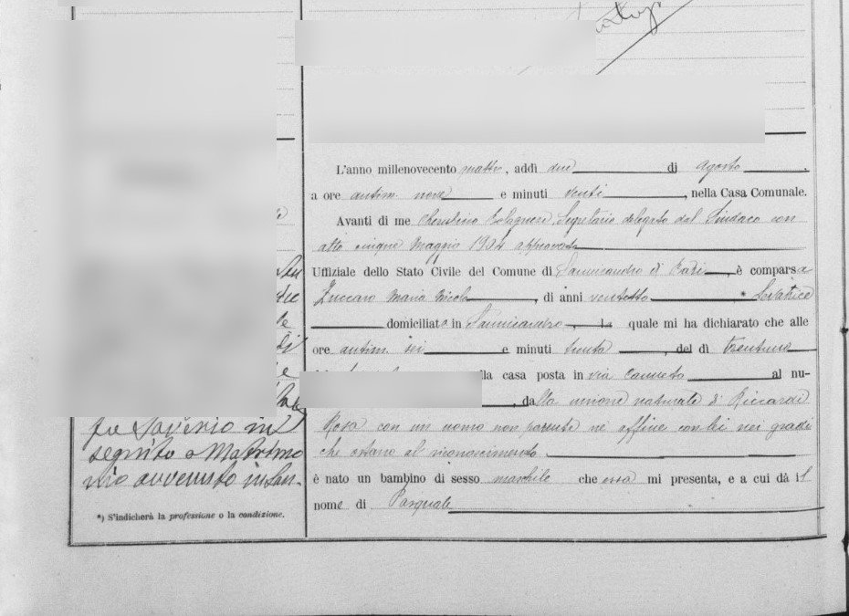 Italian civil records in a historical Italian birth register